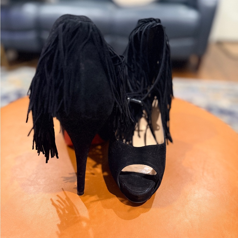 Christian Louboutin Black Fringe Heels - Picture 4 of 5